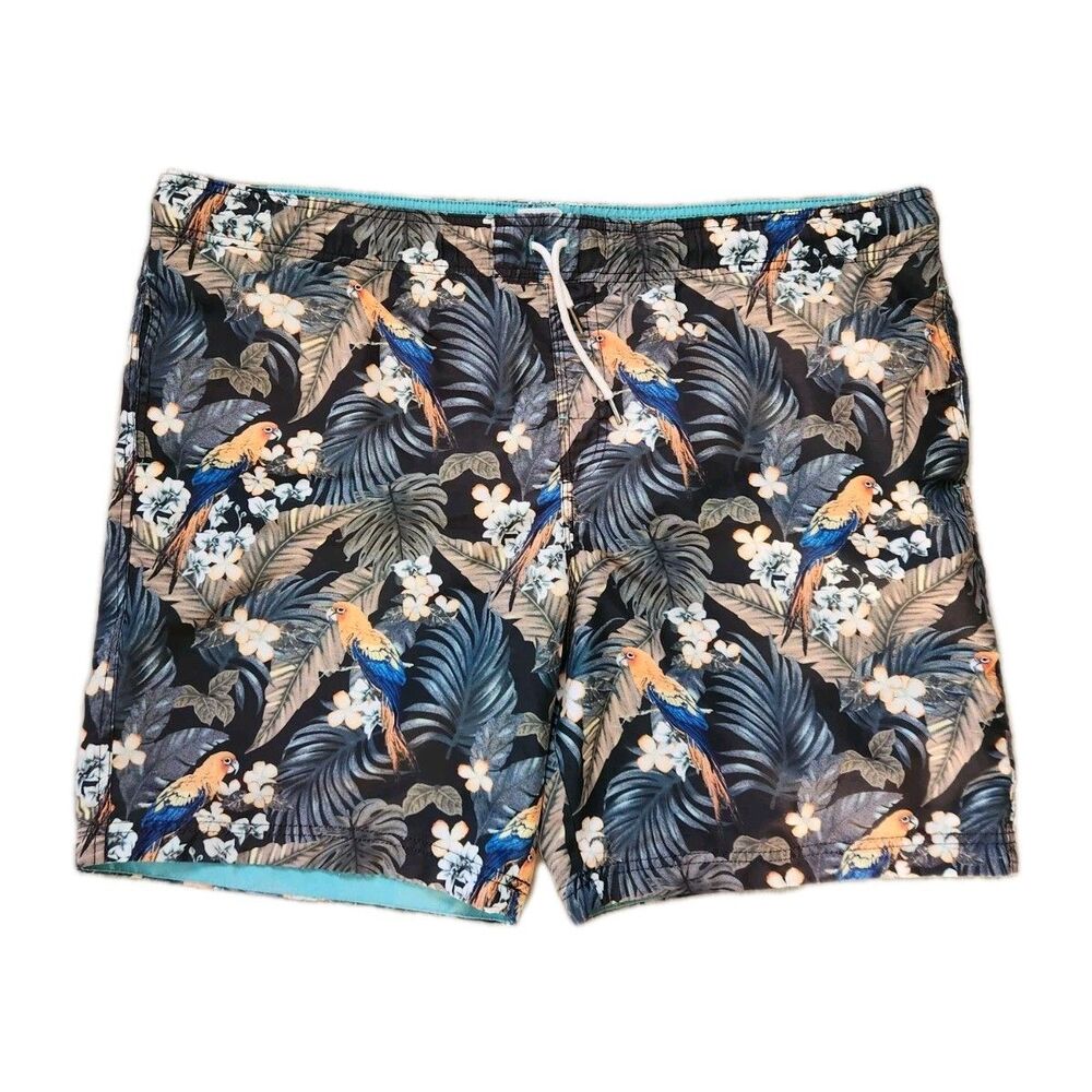 Margaritaville Mens Swim Trunks XL Tropical Parrot Floral Board Shorts Lined GUC